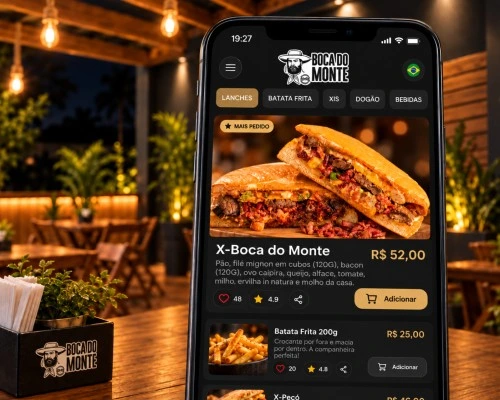 Detalhe de produto com imagem e descrição no cardápio