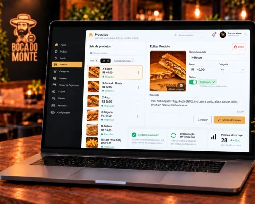 Detalhe de produto com imagem e descrição no cardápio