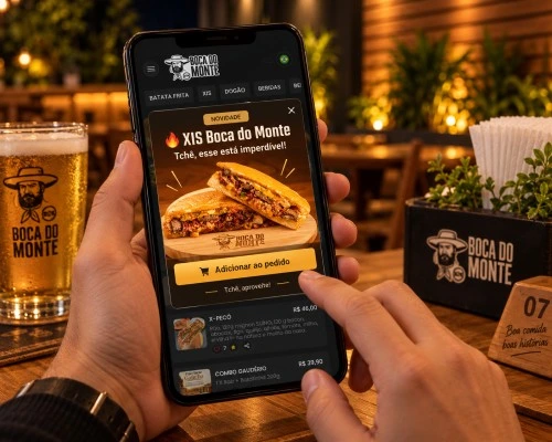 Detalhe de produto com imagem e descrição no cardápio